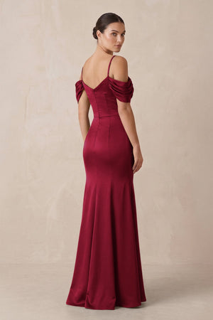 Off - the - Shoulder Mermaid Ruched Bridesmaid Dress in Berry - KISS BRIDAL Bridesmaid Dresses