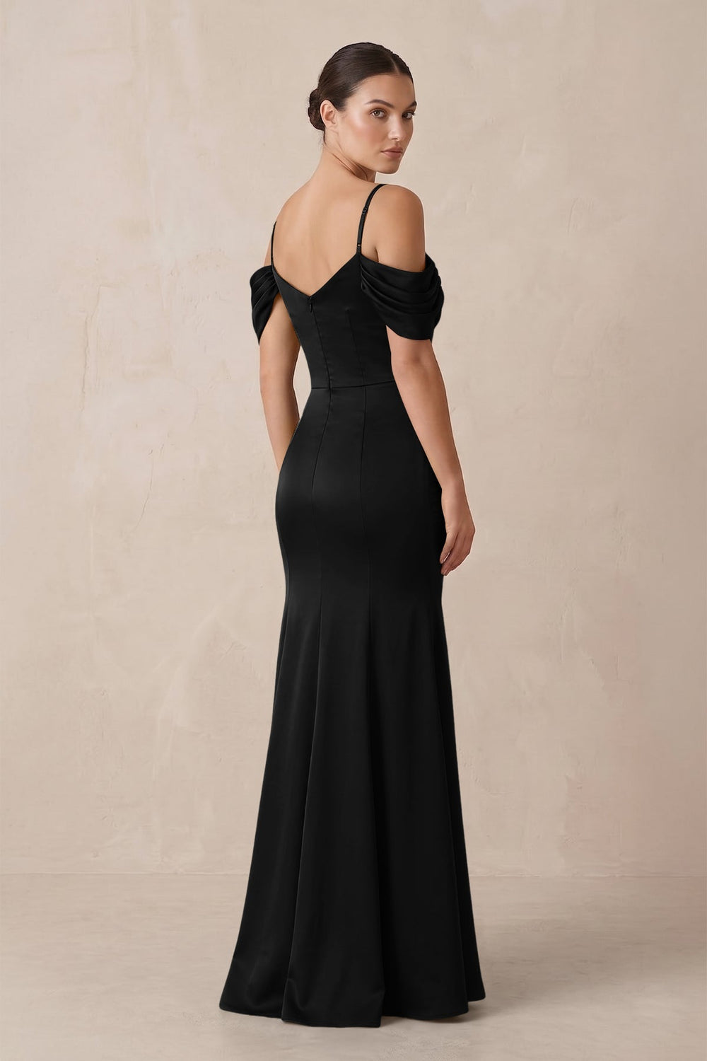 Off - the - Shoulder Mermaid Ruched Bridesmaid Dress in Black - KISS BRIDAL Bridesmaid Dresses