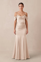 Off - the - Shoulder Mermaid Ruched Bridesmaid Dress in Buttercream - KISS BRIDAL Bridesmaid Dresses