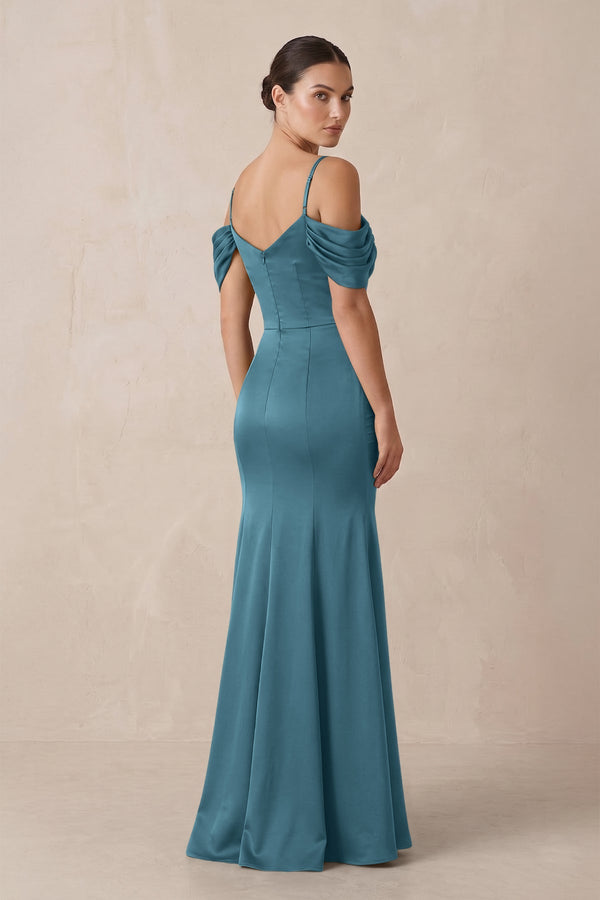 Off - the - Shoulder Mermaid Ruched Bridesmaid Dress in Dark Teal - KISS BRIDAL Bridesmaid Dresses