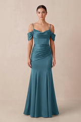 Off - the - Shoulder Mermaid Ruched Bridesmaid Dress in Dark Teal - KISS BRIDAL Bridesmaid Dresses