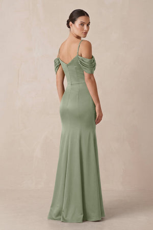 Off - the - Shoulder Mermaid Ruched Bridesmaid Dress in Dove Gray - KISS BRIDAL Bridesmaid Dresses