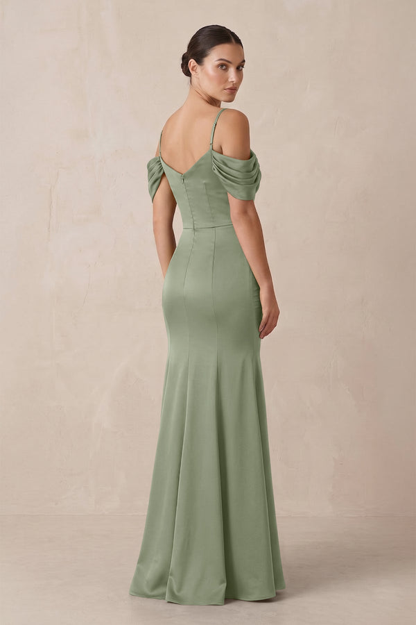 Off - the - Shoulder Mermaid Ruched Bridesmaid Dress in Dove Gray - KISS BRIDAL Bridesmaid Dresses