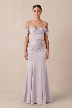 Off - the - Shoulder Mermaid Ruched Bridesmaid Dress in Dusk - KISS BRIDAL Bridesmaid Dresses