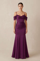 Off - the - Shoulder Mermaid Ruched Bridesmaid Dress in Fig - KISS BRIDAL Bridesmaid Dresses