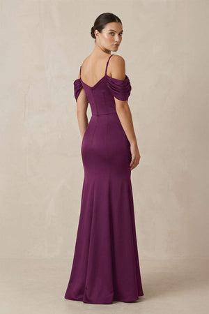 Off - the - Shoulder Mermaid Ruched Bridesmaid Dress in Fig - KISS BRIDAL Bridesmaid Dresses
