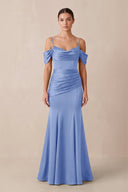 Off - the - Shoulder Mermaid Ruched Bridesmaid Dress in Ice - KISS BRIDAL Bridesmaid Dresses