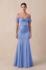 Off - the - Shoulder Mermaid Ruched Bridesmaid Dress in Ice - KISS BRIDAL Bridesmaid Dresses