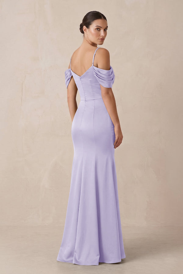Off - the - Shoulder Mermaid Ruched Bridesmaid Dress in Lavender - KISS BRIDAL Bridesmaid Dresses