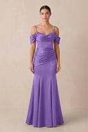 Off - the - Shoulder Mermaid Ruched Bridesmaid Dress in Lilac - KISS BRIDAL Bridesmaid Dresses