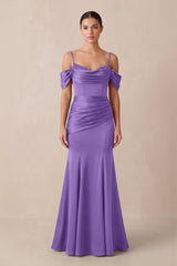 Off - the - Shoulder Mermaid Ruched Bridesmaid Dress in Lilac - KISS BRIDAL Bridesmaid Dresses