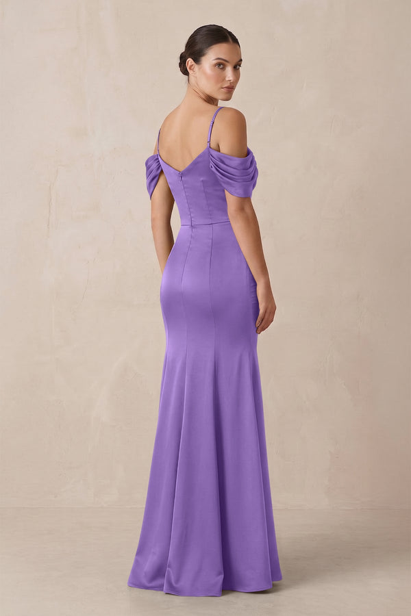 Off - the - Shoulder Mermaid Ruched Bridesmaid Dress in Lilac - KISS BRIDAL Bridesmaid Dresses