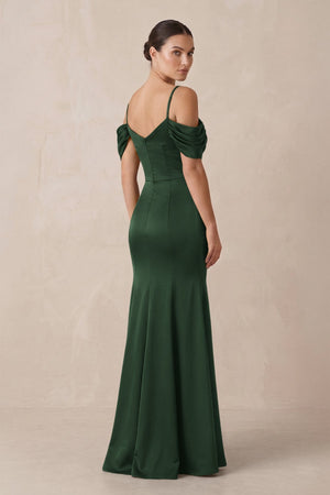 Off - the - Shoulder Mermaid Ruched Bridesmaid Dress in Moss - KISS BRIDAL Bridesmaid Dresses