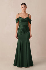Off - the - Shoulder Mermaid Ruched Bridesmaid Dress in Moss - KISS BRIDAL Bridesmaid Dresses