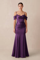 Off - the - Shoulder Mermaid Ruched Bridesmaid Dress in Plum - KISS BRIDAL Bridesmaid Dresses