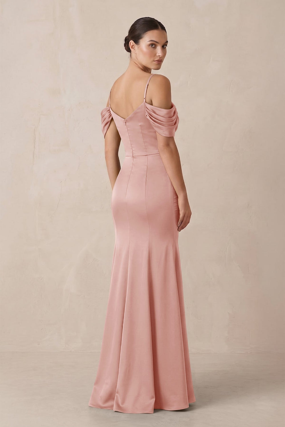 Off - the - Shoulder Mermaid Ruched Bridesmaid Dress in Rose Petal - KISS BRIDAL Bridesmaid Dresses