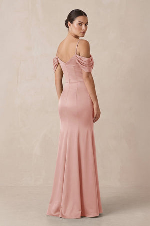 Off - the - Shoulder Mermaid Ruched Bridesmaid Dress in Rose Petal - KISS BRIDAL Bridesmaid Dresses