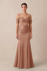 Off - the - Shoulder Mermaid Ruched Bridesmaid Dress in Rosette - KISS BRIDAL Bridesmaid Dresses