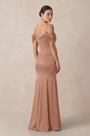 Off - the - Shoulder Mermaid Ruched Bridesmaid Dress in Rosette - KISS BRIDAL Bridesmaid Dresses