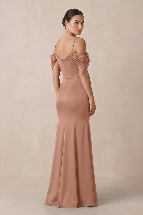 Off - the - Shoulder Mermaid Ruched Bridesmaid Dress in Rosette - KISS BRIDAL Bridesmaid Dresses
