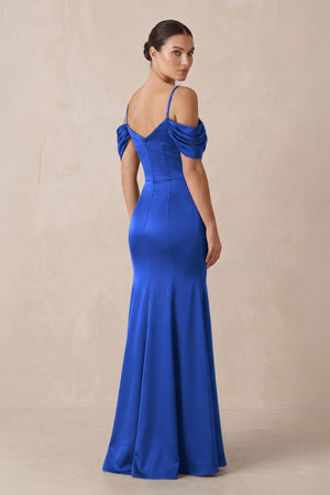 Off - the - Shoulder Mermaid Ruched Bridesmaid Dress in Royal Blue - KISS BRIDAL Bridesmaid Dresses