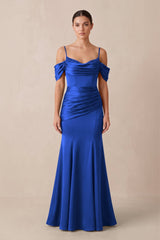 Off - the - Shoulder Mermaid Ruched Bridesmaid Dress in Royal Blue - KISS BRIDAL Bridesmaid Dresses