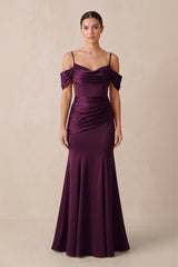 Off - the - Shoulder Mermaid Ruched Bridesmaid Dress in Sangria - KISS BRIDAL Bridesmaid Dresses