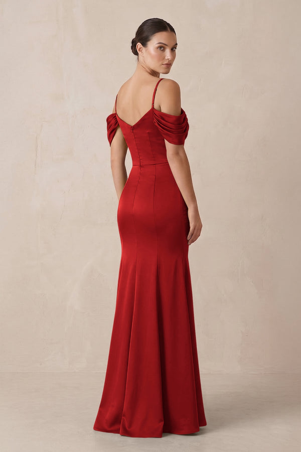 Off - the - Shoulder Mermaid Ruched Bridesmaid Dress in Spice - KISS BRIDAL Bridesmaid Dresses