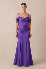 Off - the - Shoulder Mermaid Ruched Bridesmaid Dress in Tahiti - KISS BRIDAL Bridesmaid Dresses