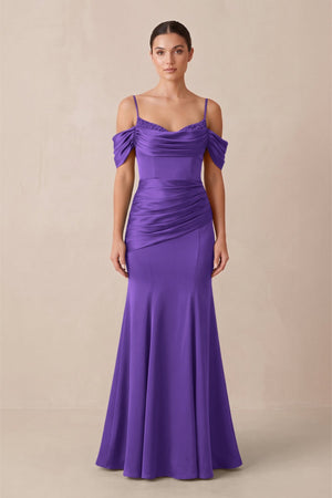 Off - the - Shoulder Mermaid Ruched Bridesmaid Dress in Tahiti - KISS BRIDAL Bridesmaid Dresses