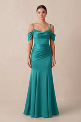 Off - the - Shoulder Mermaid Ruched Bridesmaid Dress in Turquoise - KISS BRIDAL Bridesmaid Dresses