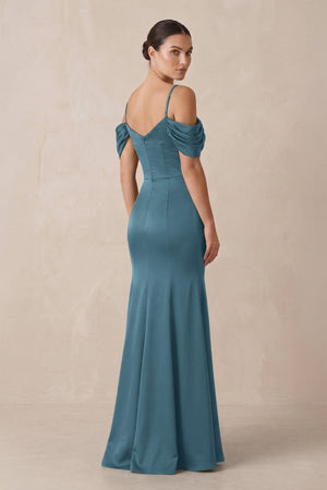 Off - the - Shoulder Mermaid Ruched Bridesmaid Dress in Twilight - KISS BRIDAL Bridesmaid Dresses