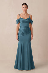 Off - the - Shoulder Mermaid Ruched Bridesmaid Dress in Twilight - KISS BRIDAL Bridesmaid Dresses