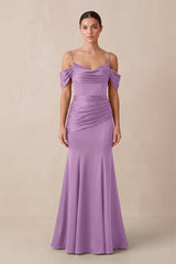 Off - the - Shoulder Mermaid Ruched Bridesmaid Dress in Vintage Mauve - KISS BRIDAL Bridesmaid Dresses
