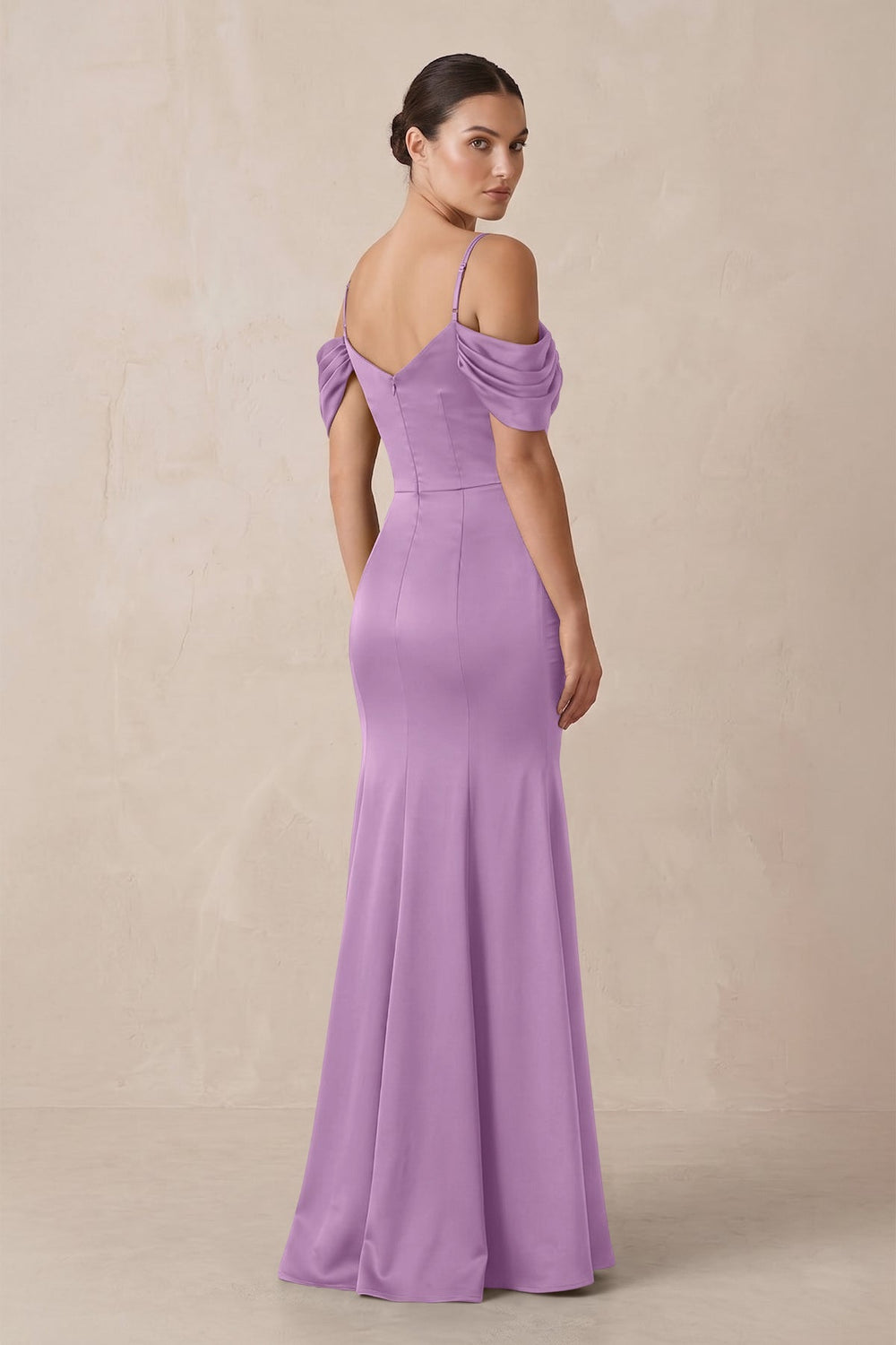 Off - the - Shoulder Mermaid Ruched Bridesmaid Dress in Vintage Mauve - KISS BRIDAL Bridesmaid Dresses