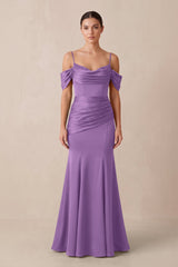 Off - the - Shoulder Mermaid Ruched Bridesmaid Dress in Wisteria - KISS BRIDAL Bridesmaid Dresses
