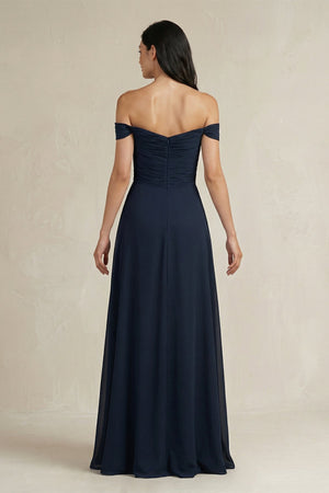 Off - the - Shoulder Pleated A - Line Chiffon Bridesmaid Dress - SHE IS ME Bridesmaid Dresses