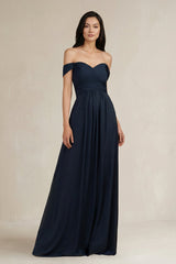 Off - the - Shoulder Pleated A - Line Chiffon Bridesmaid Dress - KISS BRIDAL Bridesmaid Dresses