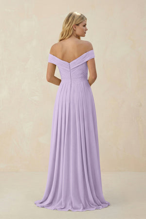 Off - the - Shoulder Pleated A - Line Chiffon Bridesmaid Dress in Lavender - SHE IS ME Bridesmaid Dresses