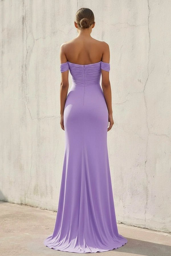 Off The Shoulder Ruched Gown in Lavender - SHE IS ME