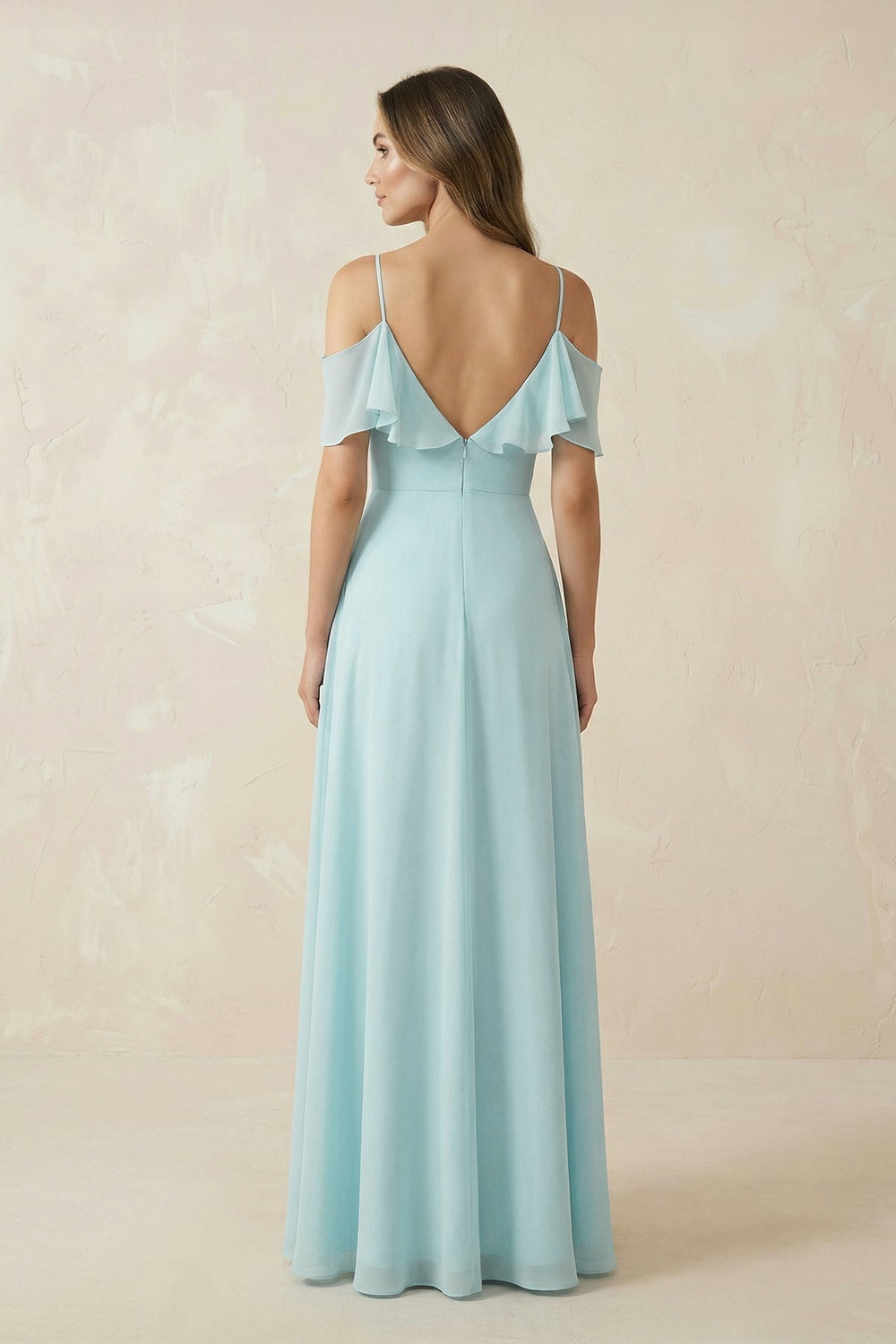 Off - the - Shoulder Ruffled A - Line Chiffon Bridesmaid Dress - SHE IS ME Bridesmaid Dresses