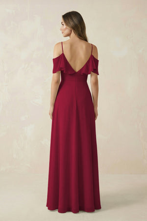Off - the - Shoulder Ruffled A - Line Chiffon Bridesmaid Dress in Berry - SHE IS ME Bridesmaid Dresses