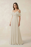 Off - the - Shoulder Ruffled A - Line Chiffon Bridesmaid Dress in Dove Gray - SHE IS ME Bridesmaid Dresses