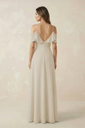 Off - the - Shoulder Ruffled A - Line Chiffon Bridesmaid Dress in Dove Gray - SHE IS ME Bridesmaid Dresses