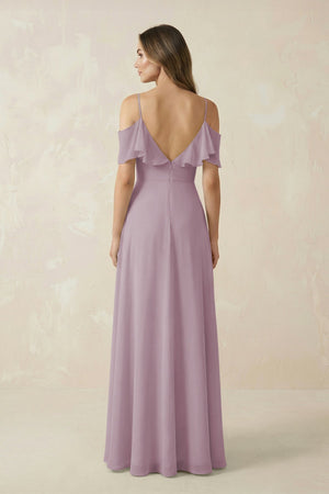 Off - the - Shoulder Ruffled A - Line Chiffon Bridesmaid Dress in Dusk - SHE IS ME Bridesmaid Dresses