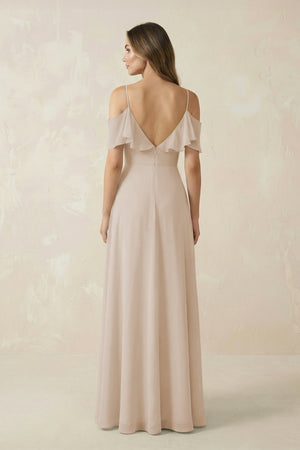 Off - the - Shoulder Ruffled A - Line Chiffon Bridesmaid Dress in Frost - SHE IS ME Bridesmaid Dresses