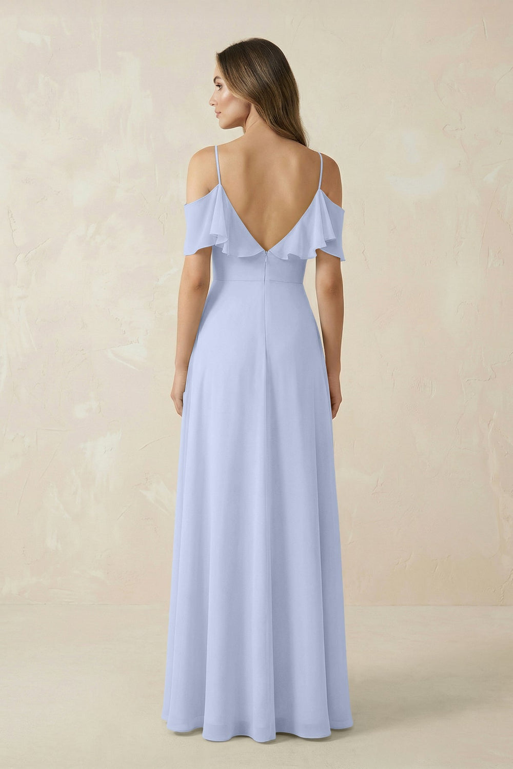 Off - the - Shoulder Ruffled A - Line Chiffon Bridesmaid Dress in Ice - KISS BRIDAL Bridesmaid Dresses