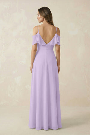Off - the - Shoulder Ruffled A - Line Chiffon Bridesmaid Dress in Lavender - SHE IS ME Bridesmaid Dresses