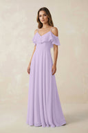 Off - the - Shoulder Ruffled A - Line Chiffon Bridesmaid Dress in Lavender - SHE IS ME Bridesmaid Dresses