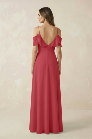 Off - the - Shoulder Ruffled A - Line Chiffon Bridesmaid Dress in Merlot - SHE IS ME Bridesmaid Dresses